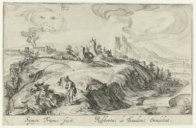 Mountain Landscape with Two Figures by Simon Frisius