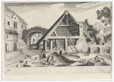 Village Scene with the Holy Family (series: Southern European Landscapes) by Simon Frisius