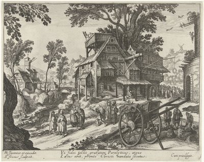 Village Scene with the Healing of a Lame Man by Simon Frisius