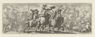 Three Cavalrymen at a Battle with Elephants, Cavalry (series title) by Simon Frisius