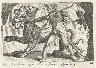 Hercules Captures Cerberus (Herculean Themes) by Simon Frisius