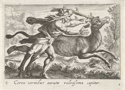 Hercules Captures the Hind of Cerynea (Cerva cornibus auratis velocissima capitur) (Herculean Themes) by Simon Frisius