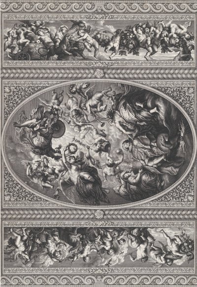 The Apotheosis of James I in an Oval at Center, Friezes with Putti and Garlands by Simon Gribelin