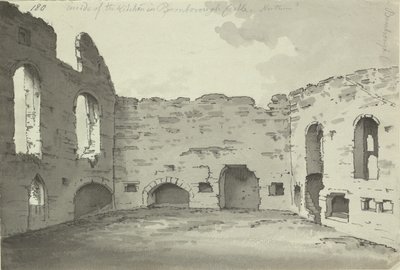 Bamburgh Castle, Kitchen Ruins, Add. 15542, f.180, c.1780 by Simon H. Grimm