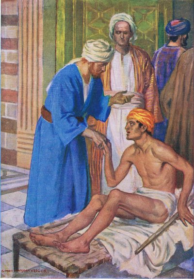 Peter and John at the beautiful gate, from The Bible Picture Book published by Thomas Nelson, c.1950 by Simon Harmon Vedder