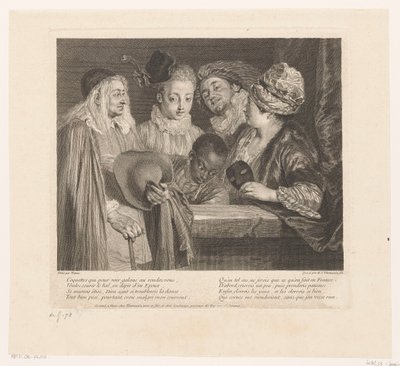Group of Five Actors by a Parapet by Simon Henri Thomassin