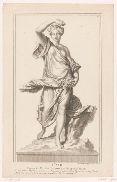 Sculpture of a Young Woman on a Cloud with Roses in Her Hand by Simon Henri Thomassin