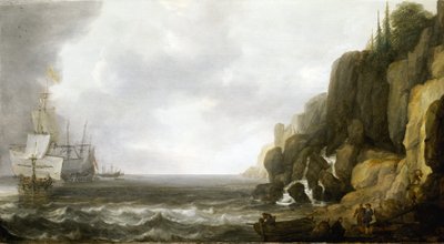 Supplying to a Squadron of Dutch Warships Anchored Off a Rocky Coast by Simon Jacobsz. Vlieger