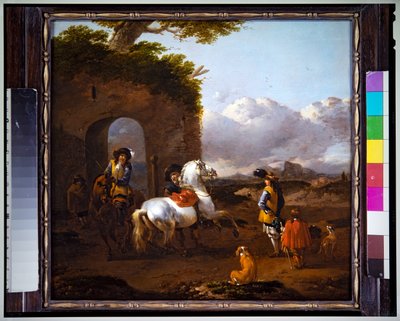 Cavaliers in an Italianate Landscape by Simon Johannes van Douw
