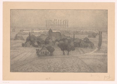 Landscape with Village by a River (Twilight) by Simon Moulijn (signed by artist)