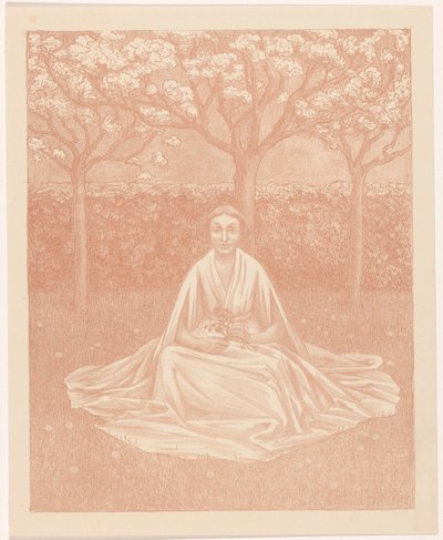 Woman with Dress Sitting in Grass Field by Simon Moulijn