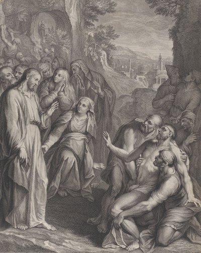The Raising of Lazarus, with Christ standing at left by Simon Vallee