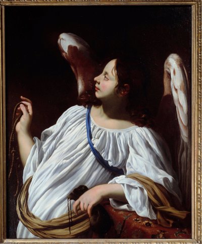 Angel has the rope and purse instruments of the Passion of Christ (detail) by Simon Vouet