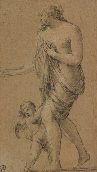 Study for the Figures of Venus and Cupid (recto); Study of a Male Nude (verso) by Simon Vouet