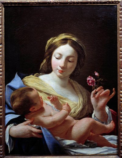 The Virgin and Child and a Rose by Simon Vouet