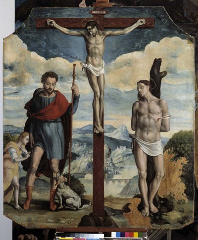 Crucifixion with St. Roch and St. Sebastian by Simon de Châlons