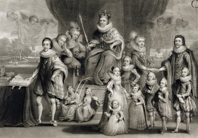 His Majesty James I and his Royal Progeny together with the Family of the King of Bohemia, engraved by Charles Turner by Simon de Passe