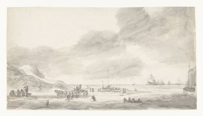 Beach Scene with Shellfishers and Walkers by Simon de Vlieger (possibly)