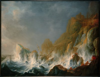 Shipwreck in a Sea Storm on a Rocky Coast by Simon de Vlieger
