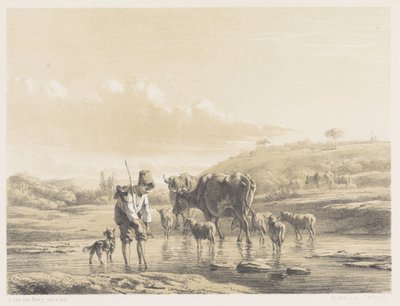 Shepherd Boy with Flock in Shallow Water by Simon van den Berg