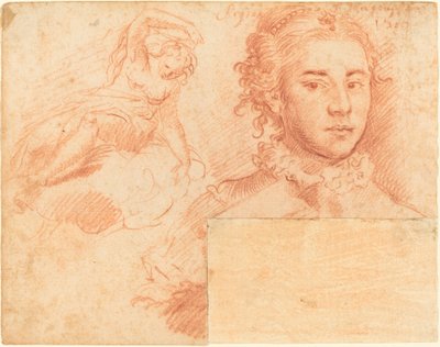 A Portrait of a Queen and a Study of a Woman Seated on a Cloud; verso, Sleeping Figure by Simone Cantarini