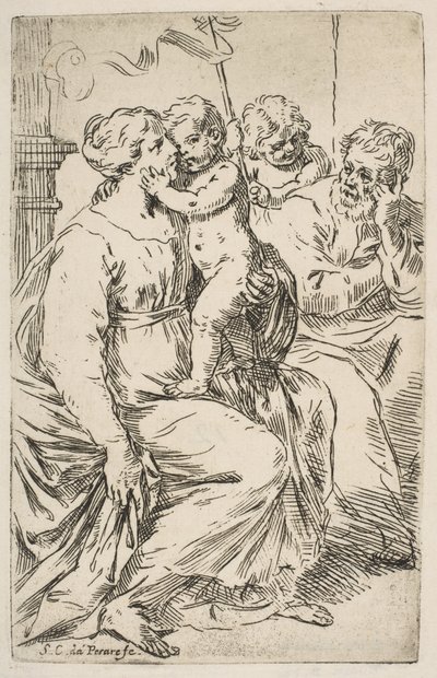Holy Family with St. John the Baptist, ca. 1640-1642 by Simone Cantarini