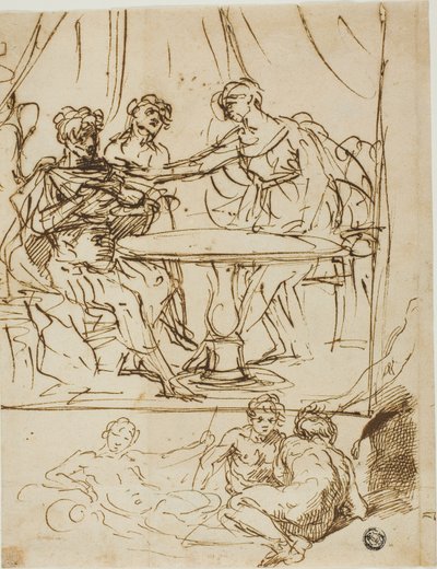 Judith with the Head of Holofernes and Sketches of River Gods (recto); Female Head, Looking Upwards (verso) by Simone Cantarini