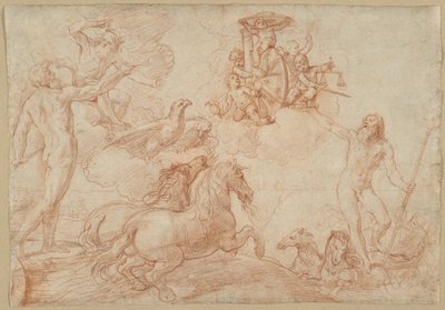 Jupiter, Neptune and Pluto Paying Homage to the Coat of Arms of Cardinal Borghese by Simone Cantarini