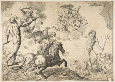 Jupiter, Neptune, and Pluto offering their crowns to the arms of Cardinal Borghese by Simone Cantarini