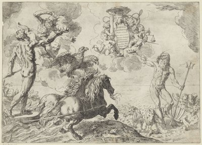 Jupiter, Neptune, and Pluto Offer Their Crowns to the Arms of Cardinal Scipione Borghese by Simone Cantarini