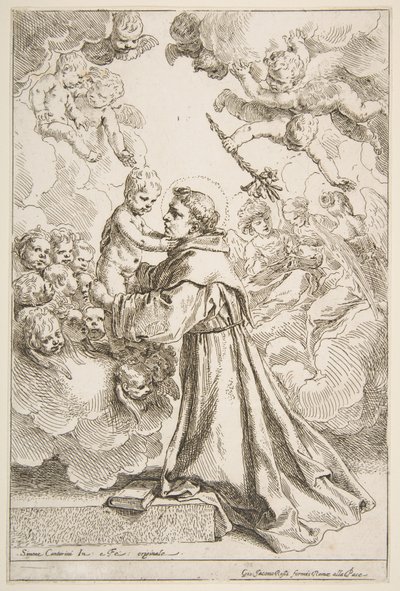 Saint Anthony of Padua Adoring the Christ Child in Glory by Simone Cantarini