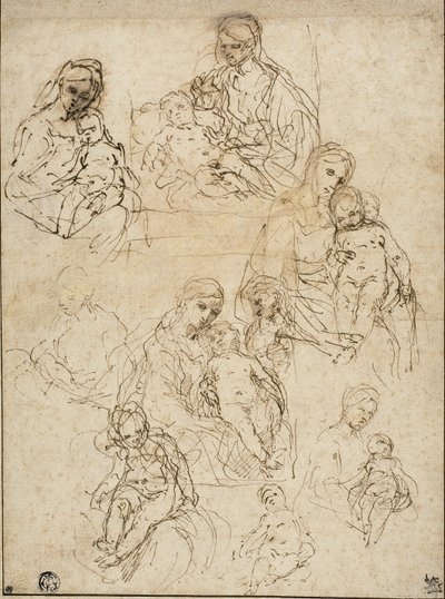 Sketches of the Virgin and Child, and the Holy Family by Simone Cantarini