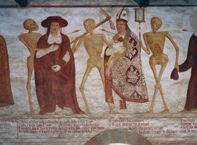 Death asking the cardinal and bishop to dance (detail) by Simone II Baschenis