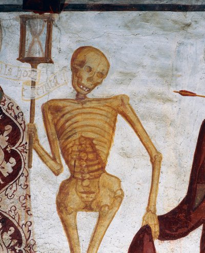 Death Holding Up Hourglass (detail) by Simone II Baschenis