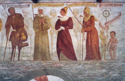 Death with the Lame Man, the Nun, the Young Woman, the Old Woman and the Child (Detail) by Simone II Baschenis