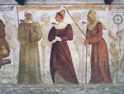 Death with the Nun, the Young Woman and the Old Woman (detail) from The Dance of Death by Simone II Baschenis