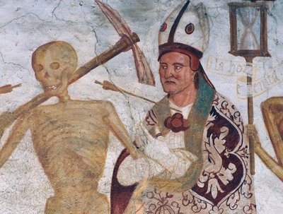 The Bishop and Death (detail from The Dance of Death) by Simone II Baschenis