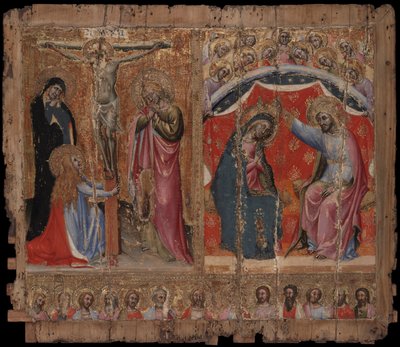 Small Altarpiece Showing the Crucifixion, the Coronation of the Virgin Mary, and Christ and the Apostles by Simone dei Crocifissi