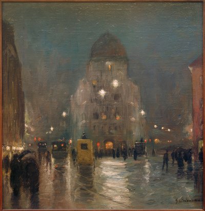 View of Stachus in Munich on a Foggy Winter Evening by Sion Longley Wenban