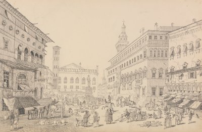 Album of 30 Views in the Tyrol and Italy: Square at Bologna, Cathedral and Palace of the Pope
