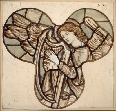 Design for stained glass in Lyndhurst Church: An Angel Harpist by Sir Edward Coley Burne Jones