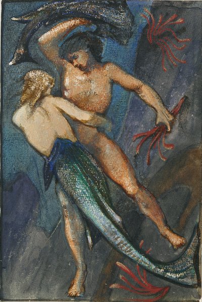 Mermaid and man from Album of forty-eight drawings by Sir Edward Coley Burne Jones