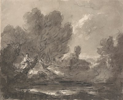 Figure in Tree near Pond by Sir George Howland Beaumont seventh Baronet