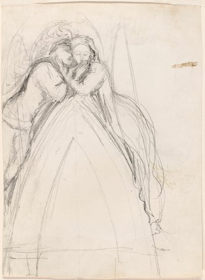 Design for a Gothic Arch with the Artist and Effie Ruskin Embracing (recto); Design for a Gothic Arch with Effie as an Angel (verso) by Sir John Everett Millais