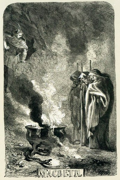 Macbeth visiting the three witches on the blasted heath by Sir John Gilbert
