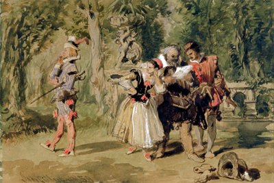 Sir Andrew Aguecheek Writes a Challenge, 1859 by Sir John Gilbert