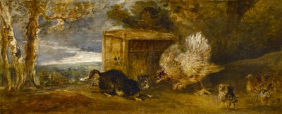 A Hen Defending Her Chickens from the Attack of a Cat by Sir Peter Francis Bourgeois