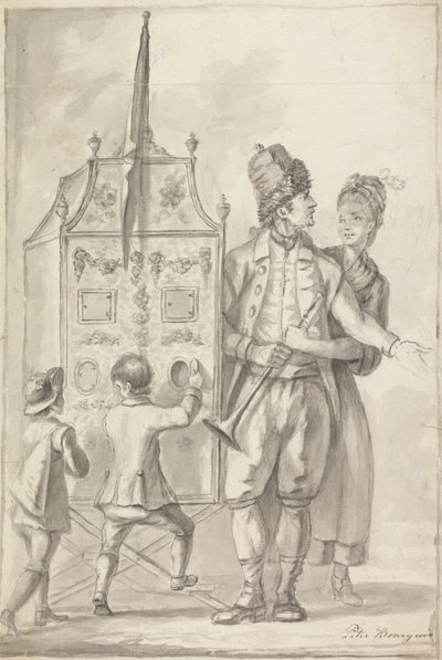 Study of a Peep Show with Two Attendant Figures and Two Children by Sir Peter Francis Bourgeois