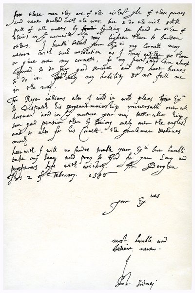 Letter from Sir Philip Sidney to Robert Dudley, Earl of Leicester, 2nd February 1586 by Sir Philip Sidney