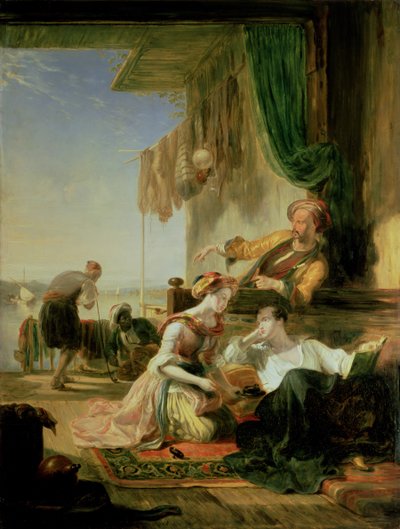 Lord Byron reposing in the house of a fisherman having swum the Hellespont by Sir William Allan